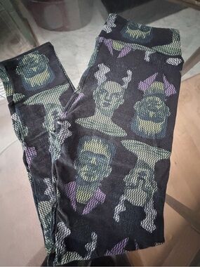 LuLaRoe Black Leggings with Green and Purple Classic Monster Pattern